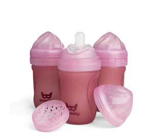 Pack de 3 biberones de cristal con sensor de temperatura, 220 ml, Rosa