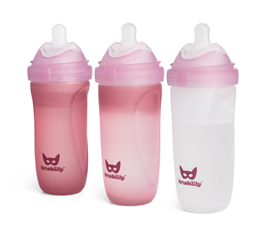 3-pack Heat Sensing Baby Bottles in glas, 320 ml, Rose