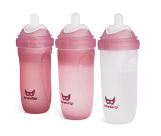 Set da 3 Biberon in vetro 320 ml con indicatore di calore e rivestimento in silicone, Rose
