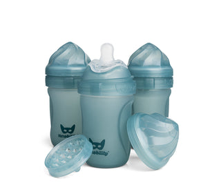Pack de 3 biberones de cristal con sensor de temperatura, 220 ml, Verde