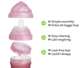 Pack de 3 biberones de cristal con sensor de temperatura, 220 ml, Rosa